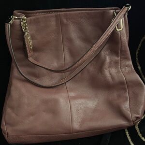 Coach Mauve Brown Leather Shoulder Bag with Gold Hardware
